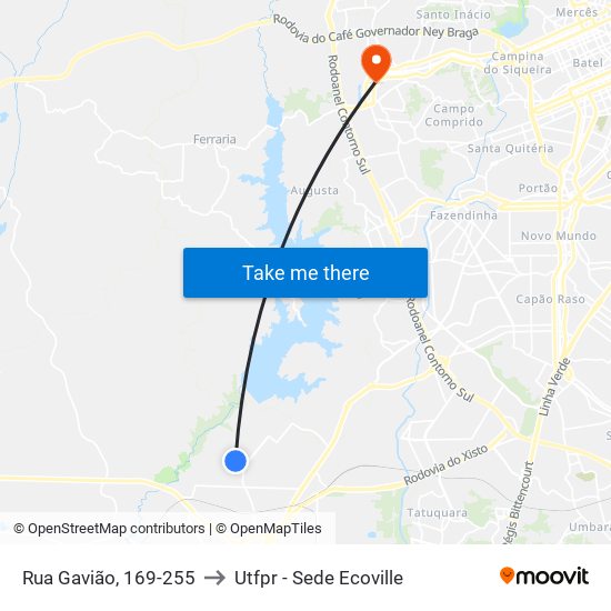 Rua Gavião, 169-255 to Utfpr - Sede Ecoville map