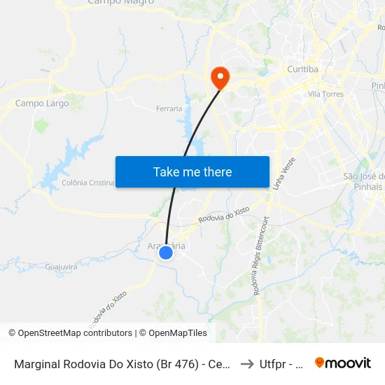 Marginal Rodovia Do Xisto (Br 476) - Centro De Especialidades Médicas E Odontológicas to Utfpr - Sede Ecoville map