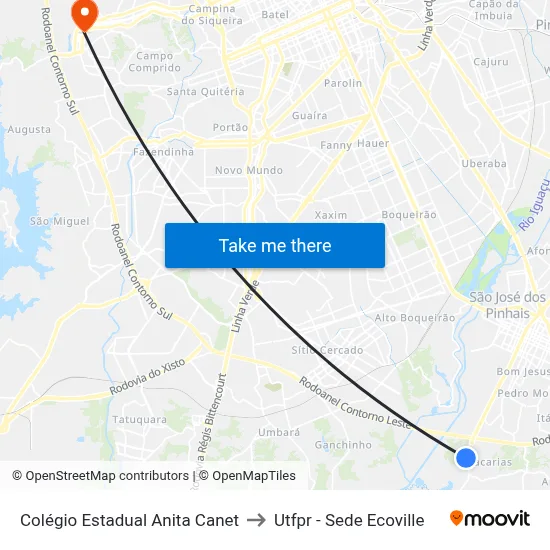 Colégio Estadual Anita Canet to Utfpr - Sede Ecoville map