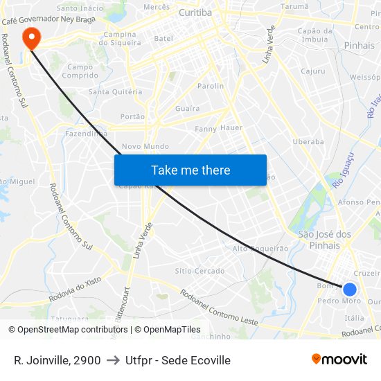 R. Joinville, 2900 to Utfpr - Sede Ecoville map