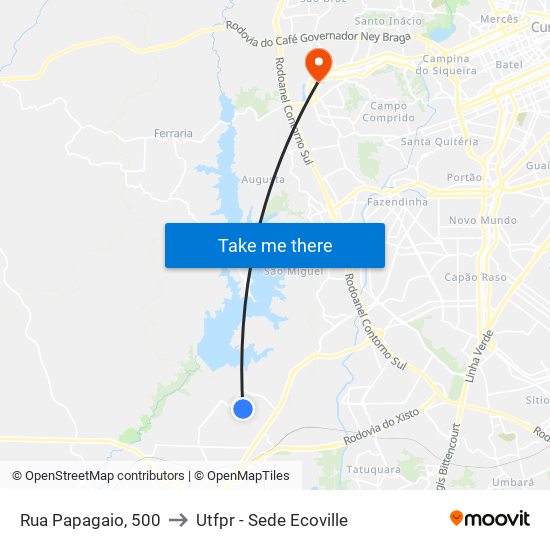 Rua Papagaio, 500 to Utfpr - Sede Ecoville map