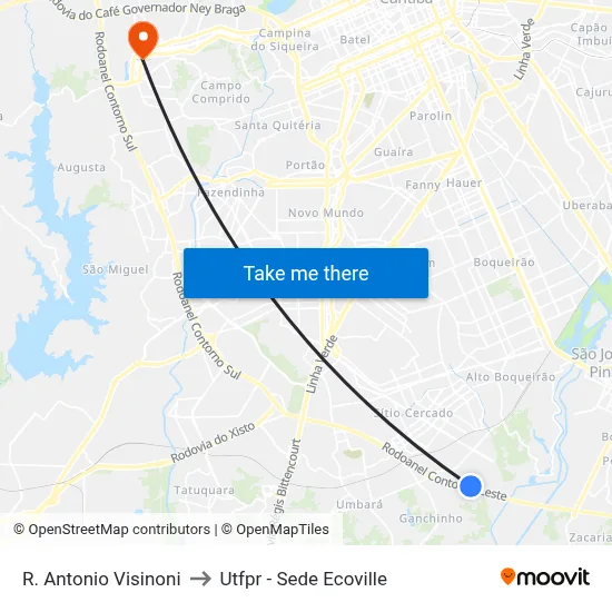 R. Antonio Visinoni to Utfpr - Sede Ecoville map
