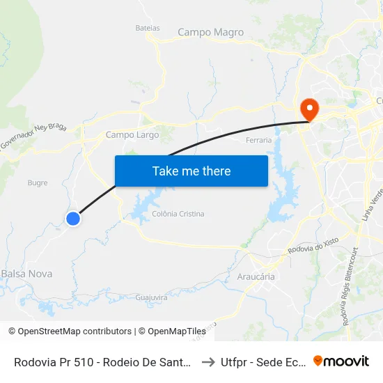 Rodovia Pr 510 - Rodeio De Santo Antonio to Utfpr - Sede Ecoville map