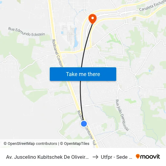 Av. Juscelino Kubitschek De Oliveira - Kuehne Nagel to Utfpr - Sede Ecoville map