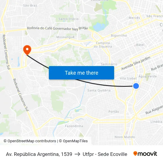 Av. República Argentina, 1539 to Utfpr - Sede Ecoville map
