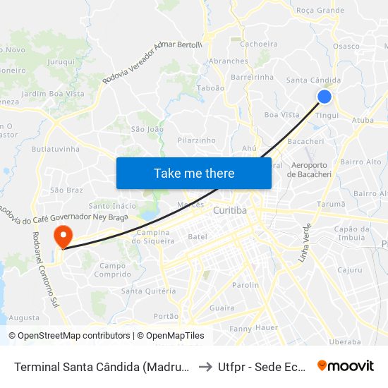 Terminal Santa Cândida (Madrugueiro) to Utfpr - Sede Ecoville map