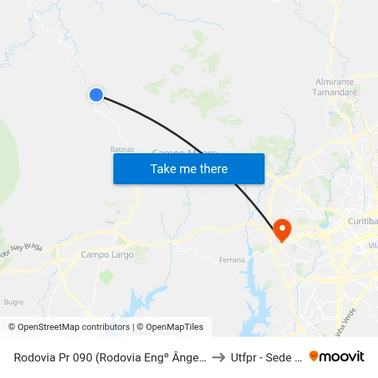Rodovia Pr 090 (Rodovia Engº Ângelo Lopes)- Km 36 to Utfpr - Sede Ecoville map