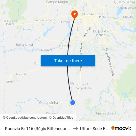 Rodovia Br 116 (Régis Bittencourt) - Posto 47 to Utfpr - Sede Ecoville map