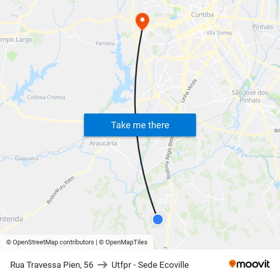 Rua Travessa Pien, 56 to Utfpr - Sede Ecoville map