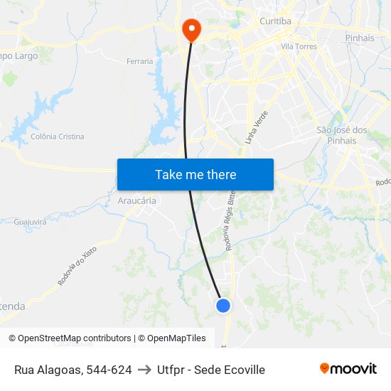 Rua Alagoas, 544-624 to Utfpr - Sede Ecoville map