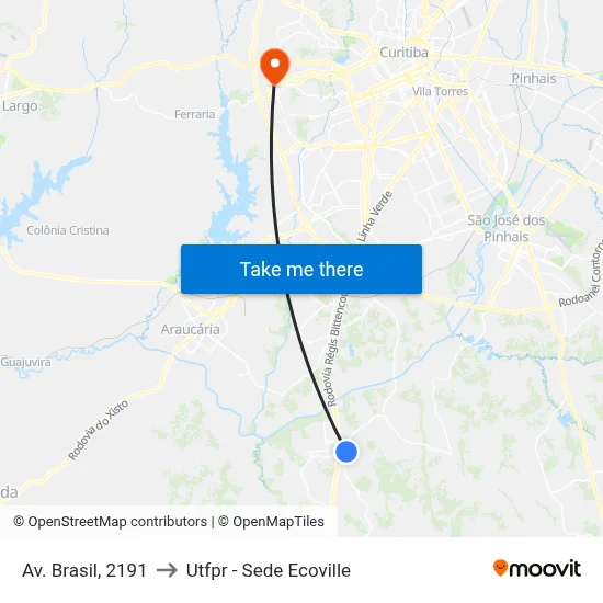 Av. Brasil, 2191 to Utfpr - Sede Ecoville map