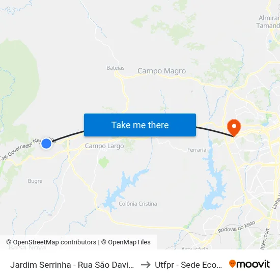 Jardim Serrinha - Rua São David Fay to Utfpr - Sede Ecoville map