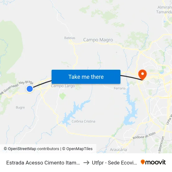 Estrada Acesso Cimento Itambé to Utfpr - Sede Ecoville map
