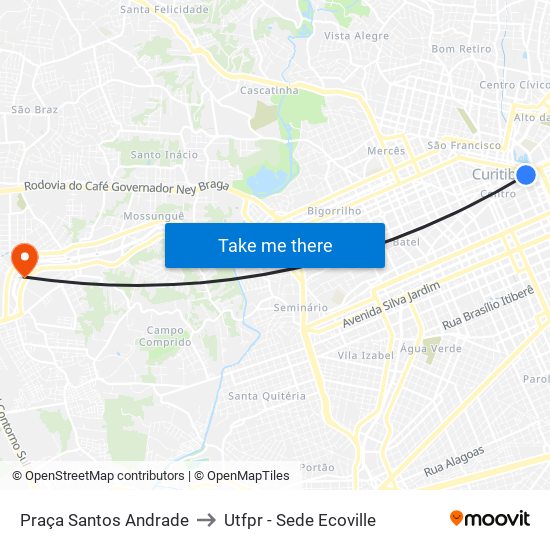 Praça Santos Andrade to Utfpr - Sede Ecoville map