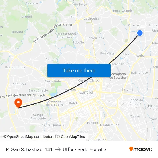 R. São Sebastião, 141 to Utfpr - Sede Ecoville map