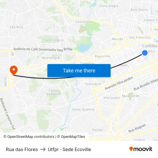 Rua das Flores to Utfpr - Sede Ecoville map