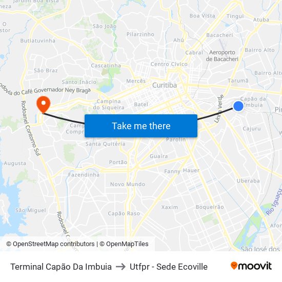 Terminal Capão Da Imbuia to Utfpr - Sede Ecoville map