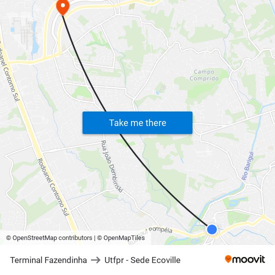 Terminal Fazendinha to Utfpr - Sede Ecoville map