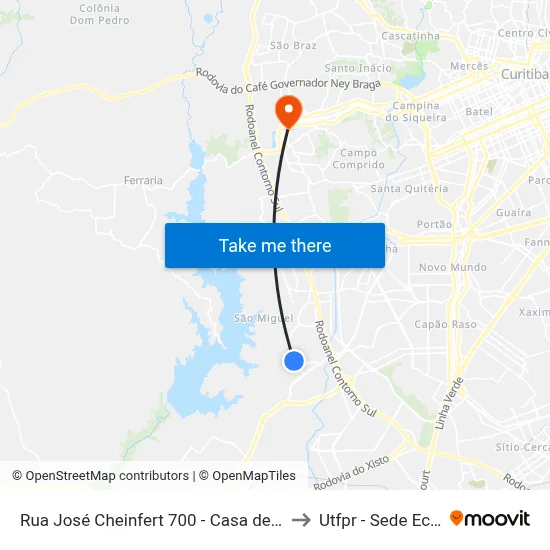 Rua José Cheinfert 700 - Casa de Custódia to Utfpr - Sede Ecoville map