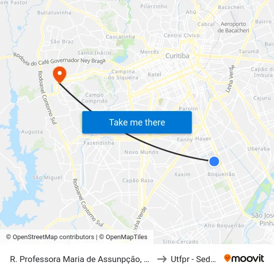 R. Professora Maria de Assunpção, 2509 (UPA Boqueirão) to Utfpr - Sede Ecoville map
