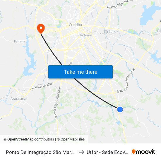 Ponto De Integração São Marcos to Utfpr - Sede Ecoville map