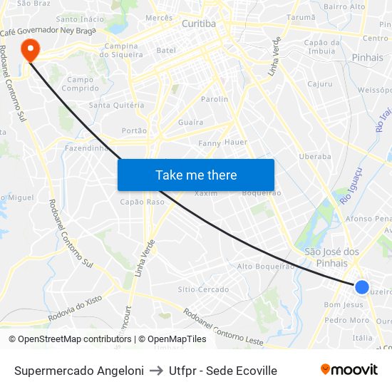 Supermercado Angeloni to Utfpr - Sede Ecoville map