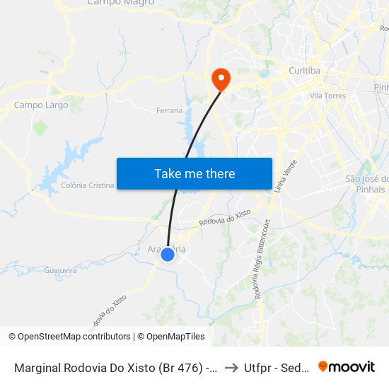 Marginal Rodovia Do Xisto (Br 476) - Hiper Condor Araucária to Utfpr - Sede Ecoville map