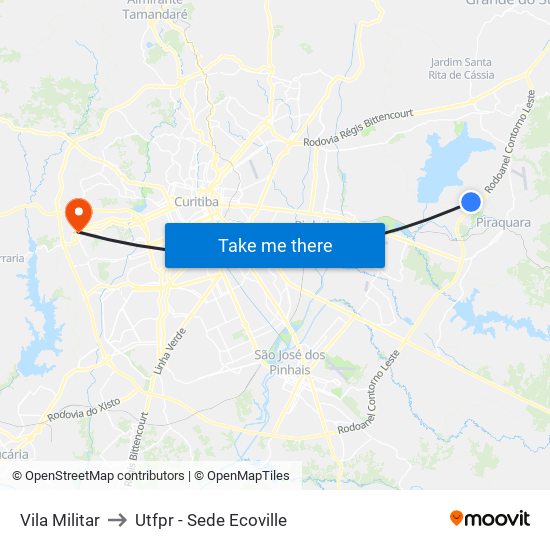 Vila Militar to Utfpr - Sede Ecoville map