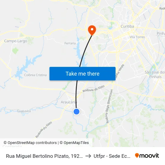 Rua Miguel Bertolino Pizato, 1923-1979 to Utfpr - Sede Ecoville map