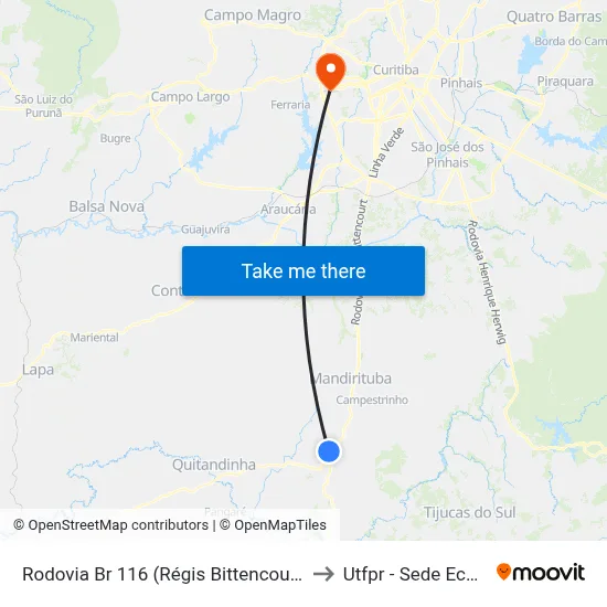 Rodovia Br 116 (Régis Bittencourt)  166 to Utfpr - Sede Ecoville map