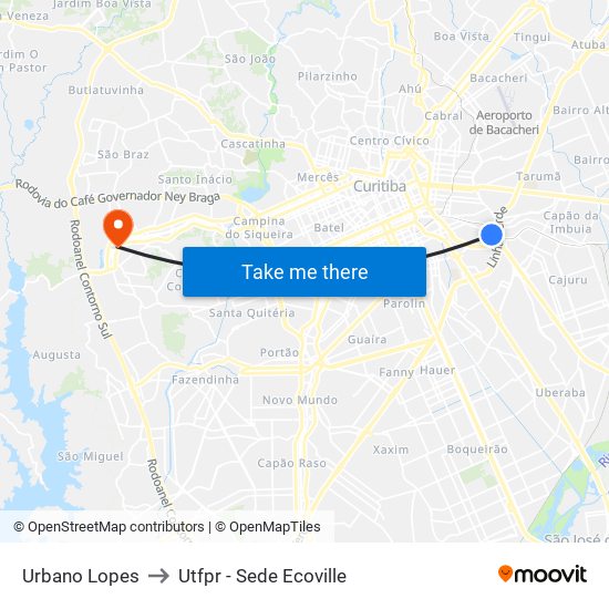 Urbano Lopes to Utfpr - Sede Ecoville map