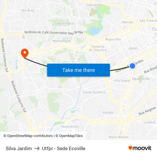 Silva Jardim to Utfpr - Sede Ecoville map