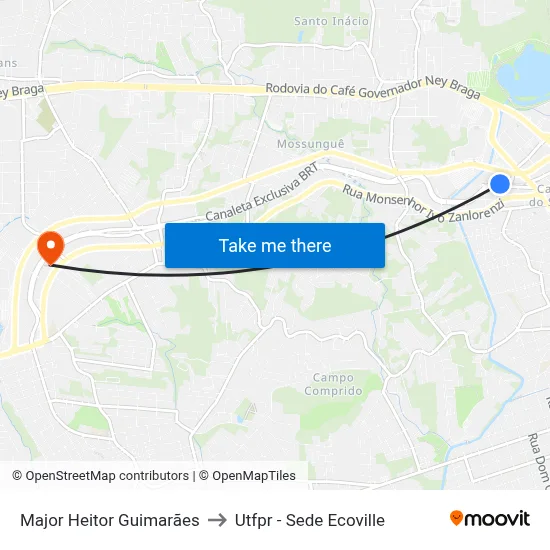 Major Heitor Guimarães to Utfpr - Sede Ecoville map