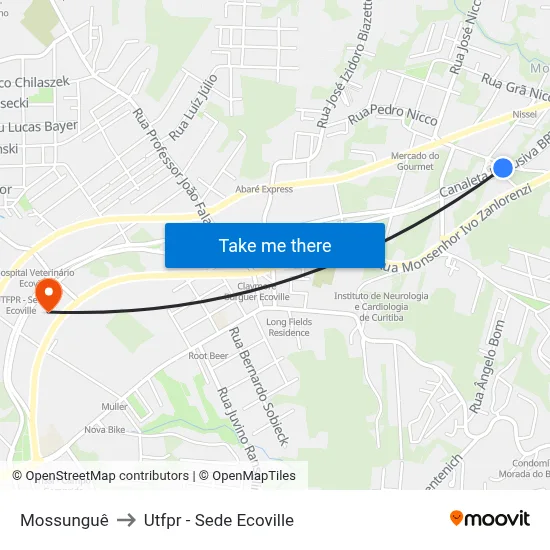 Mossunguê to Utfpr - Sede Ecoville map