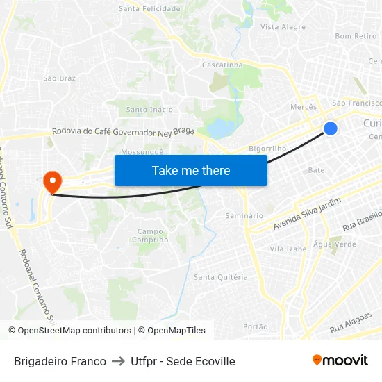 Brigadeiro Franco to Utfpr - Sede Ecoville map