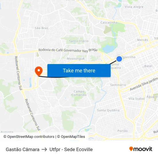 Gastão Câmara to Utfpr - Sede Ecoville map