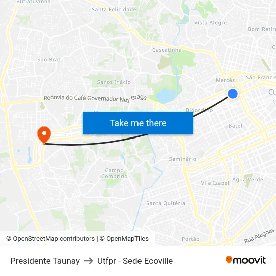 Presidente Taunay to Utfpr - Sede Ecoville map