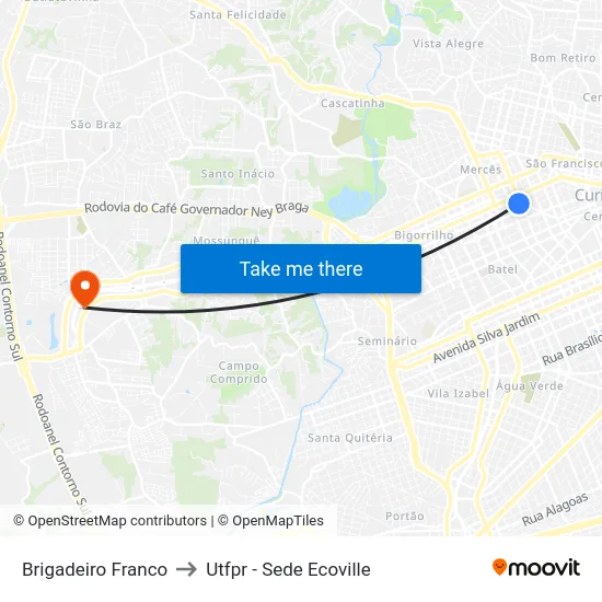 Brigadeiro Franco to Utfpr - Sede Ecoville map