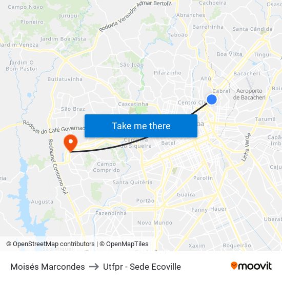 Moisés Marcondes to Utfpr - Sede Ecoville map