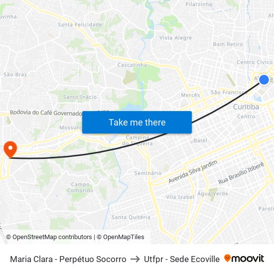 Maria Clara - Perpétuo Socorro to Utfpr - Sede Ecoville map