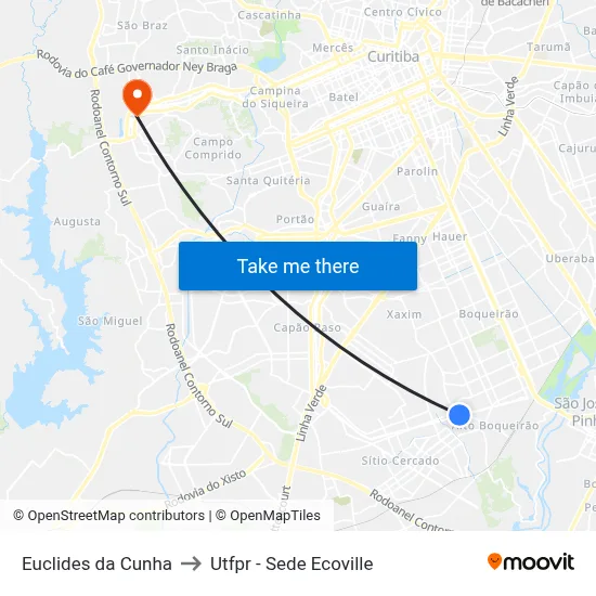 Euclides da Cunha to Utfpr - Sede Ecoville map