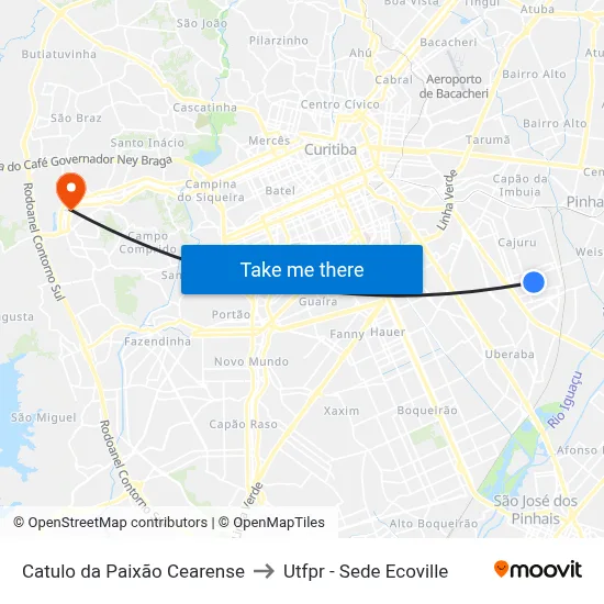 Catulo da Paixão Cearense to Utfpr - Sede Ecoville map