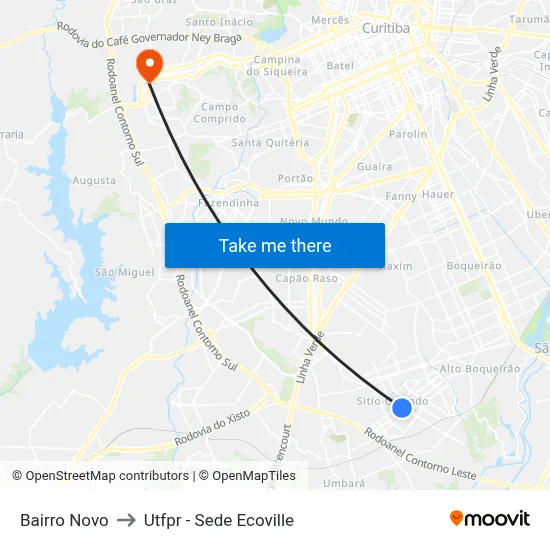 Bairro Novo to Utfpr - Sede Ecoville map
