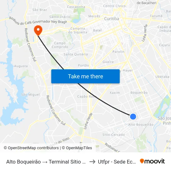 Alto Boqueirão → Terminal Sítio Cercado to Utfpr - Sede Ecoville map