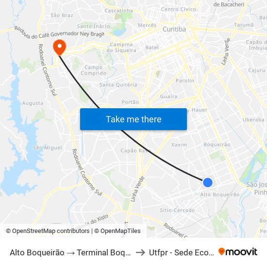 Alto Boqueirão → Terminal Boqueirão to Utfpr - Sede Ecoville map