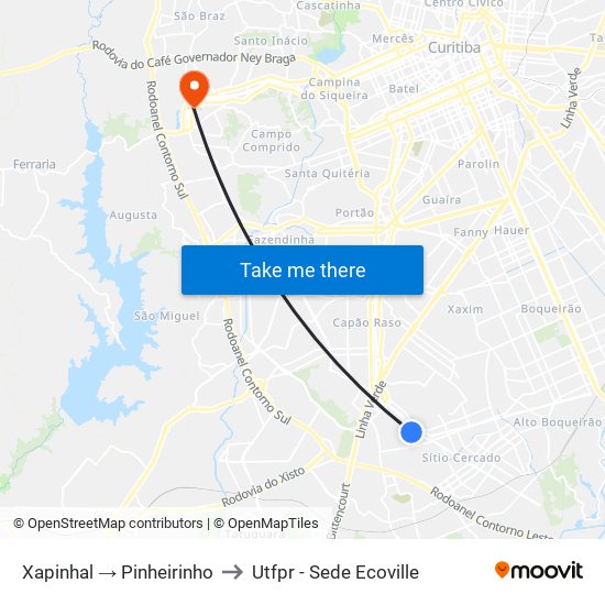 Xapinhal → Pinheirinho to Utfpr - Sede Ecoville map