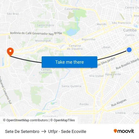 Sete De Setembro to Utfpr - Sede Ecoville map