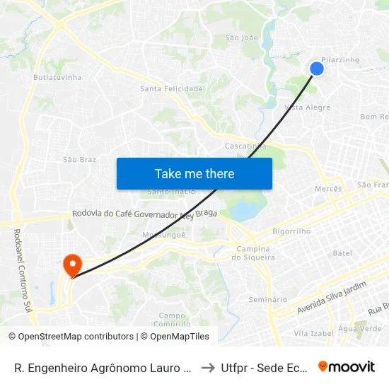 R. Engenheiro Agrônomo Lauro Klas, 58 to Utfpr - Sede Ecoville map