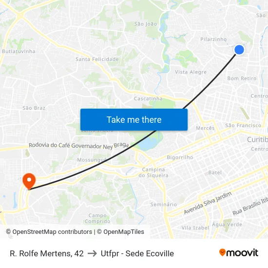 R. Rolfe Mertens, 42 to Utfpr - Sede Ecoville map