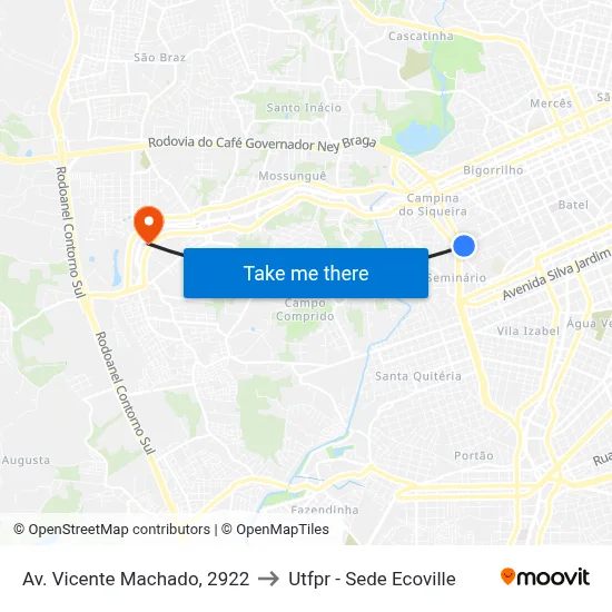 Av. Vicente Machado, 2922 to Utfpr - Sede Ecoville map